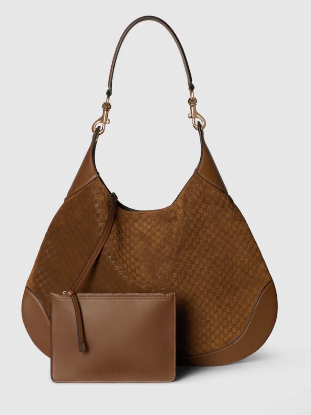 Gucci Brown Micro GG Suede Hobo Bag with Pouch